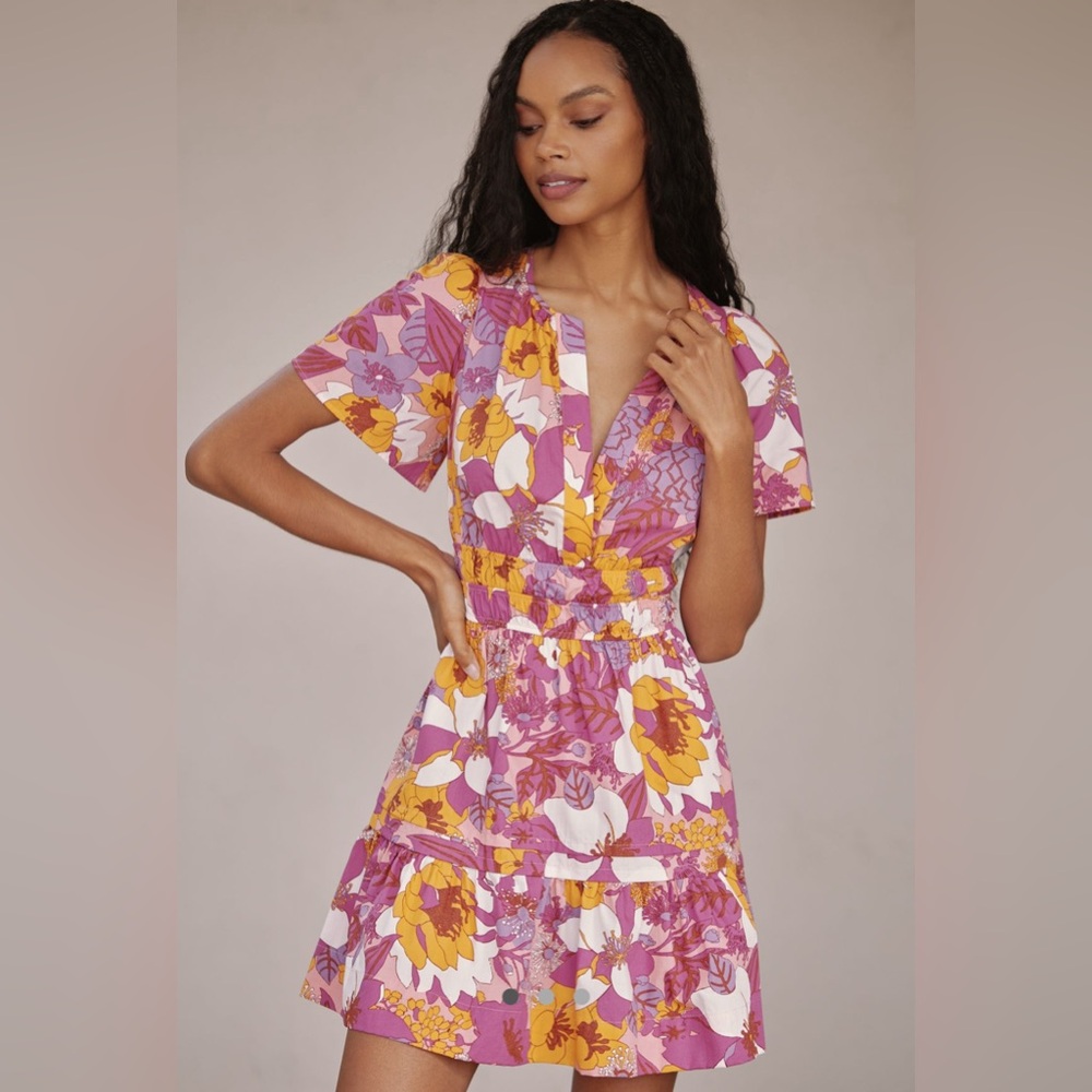 Anthropologie Somerset Pink and Orange Ruffled Tiered Sundress